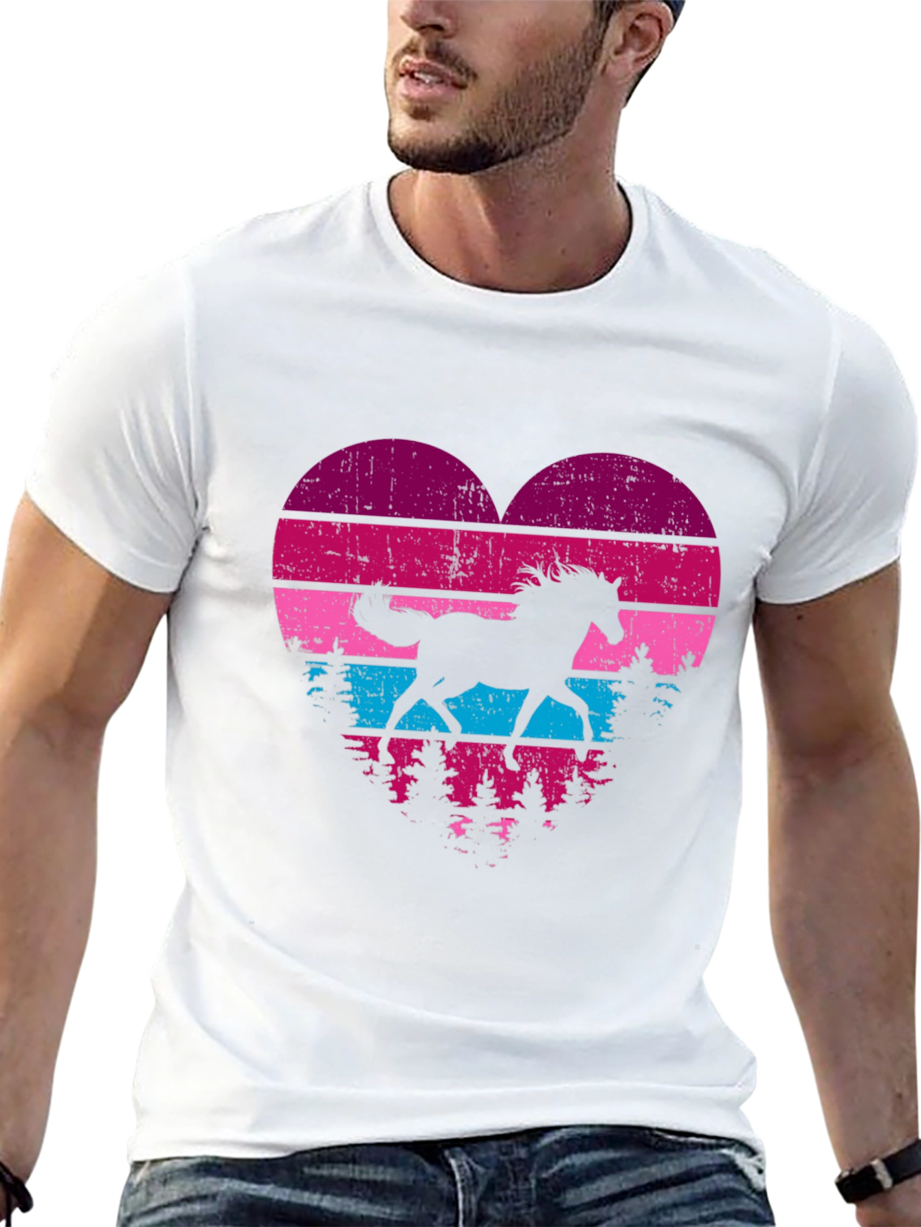 Horse Silhouette Heart Graphic Tee - Black