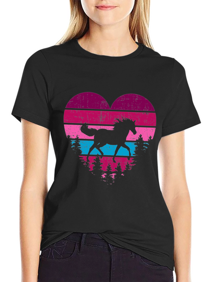 Horse Silhouette Heart Graphic Tee - Black