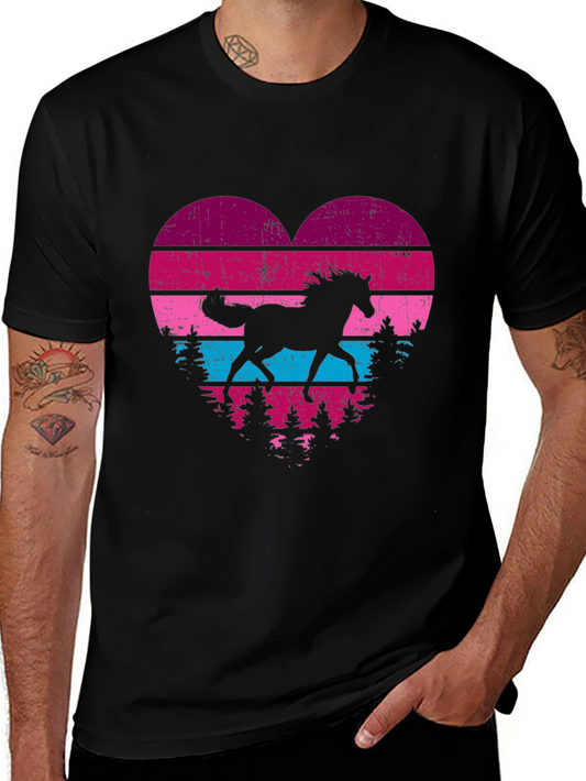 Horse Silhouette Heart Graphic Tee - Black