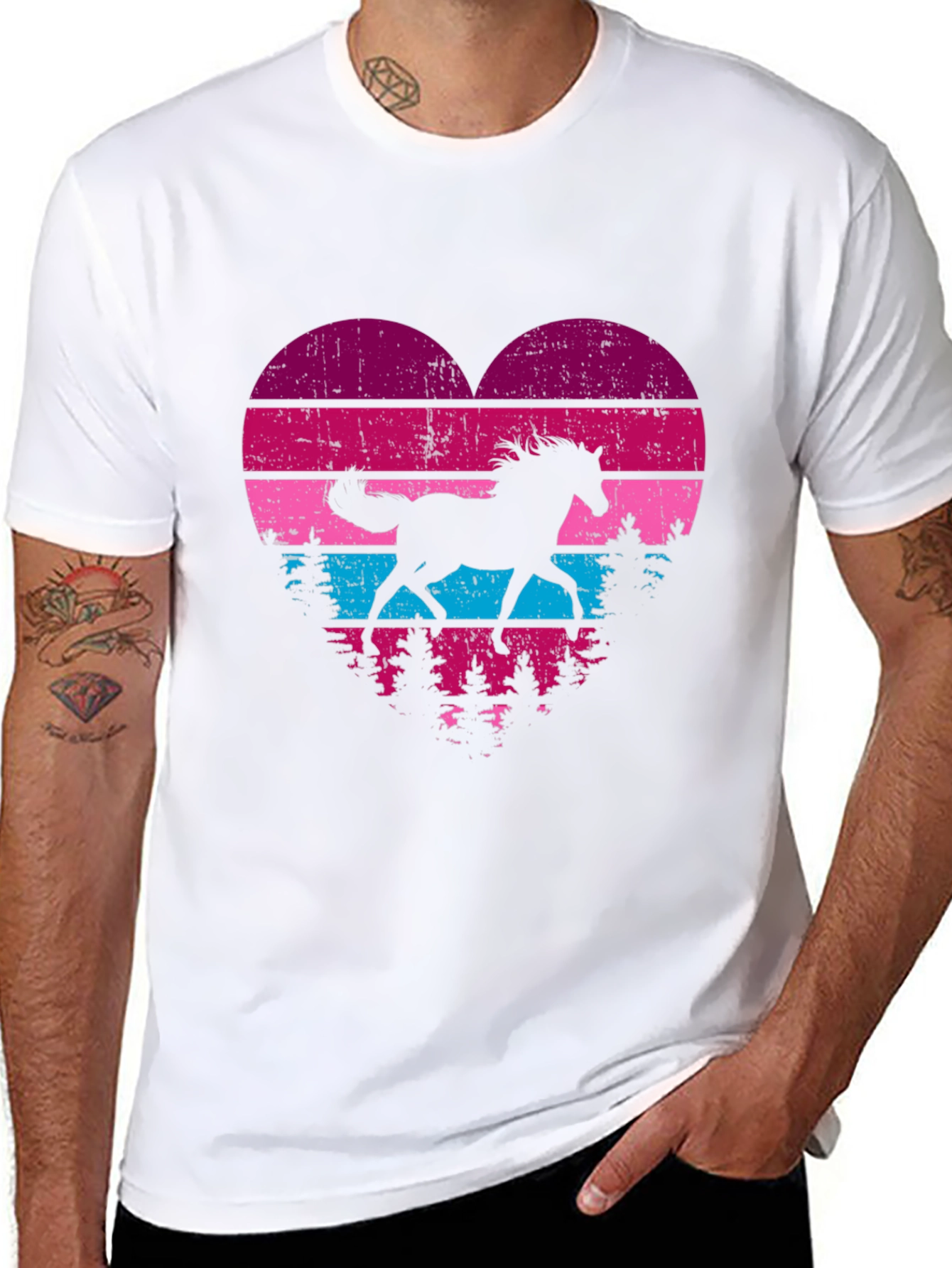Horse Silhouette Heart Graphic Tee - Black