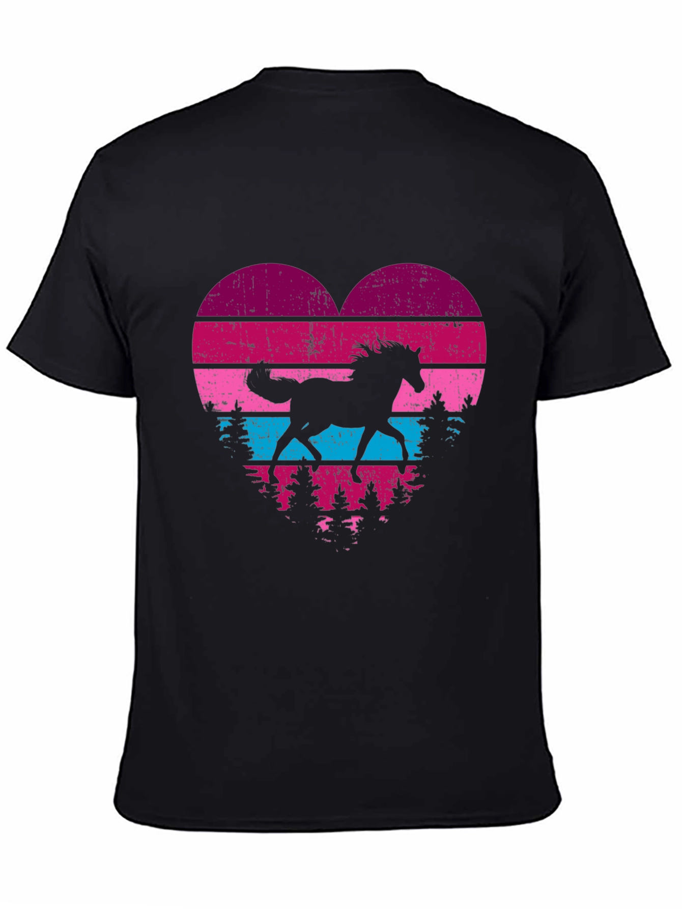 Horse Silhouette Heart Graphic Tee - Black