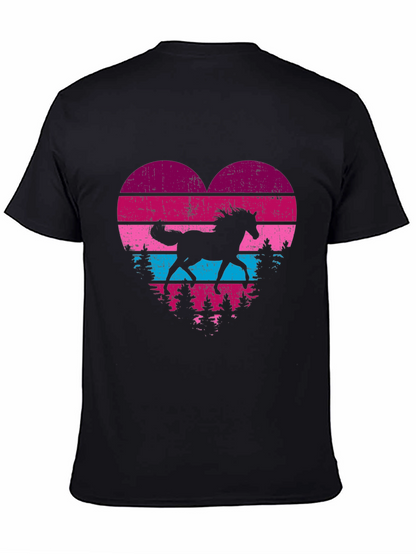 Horse Silhouette Heart Graphic Tee - Black