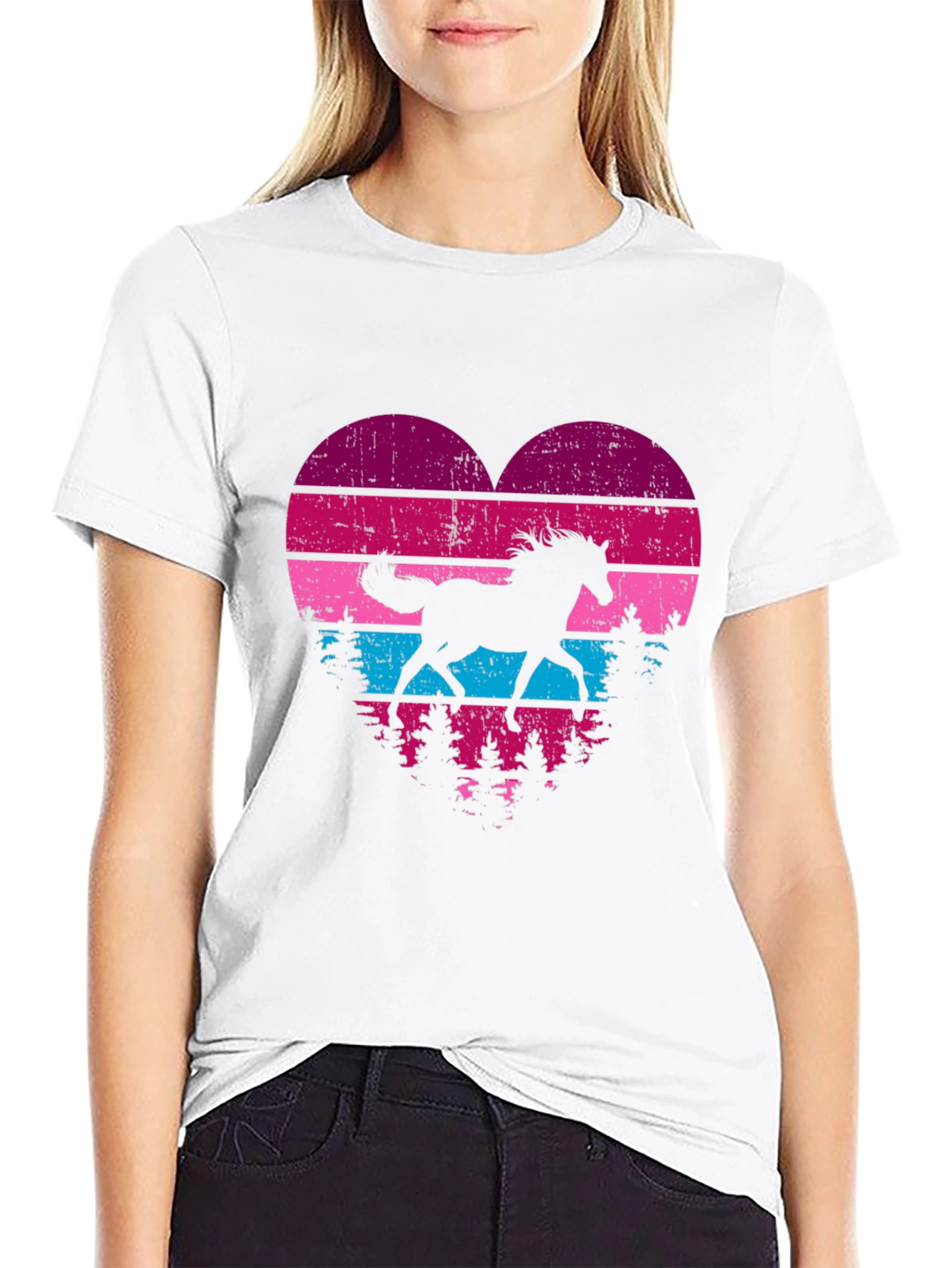 Horse Silhouette Heart Graphic Tee - Black