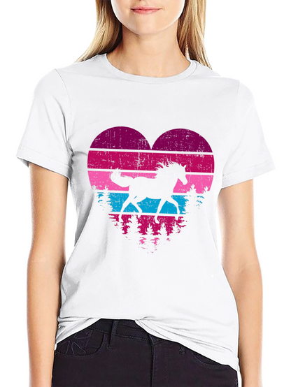 Horse Silhouette Heart Graphic Tee - Black