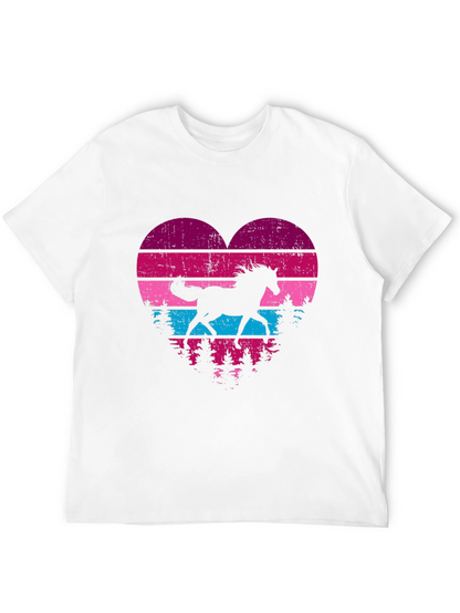 Horse Silhouette Heart Graphic Tee - Black