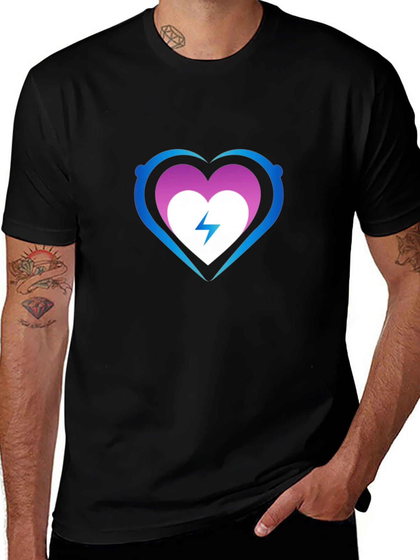 Heart Electric Bolt Graphic Tee - Black
