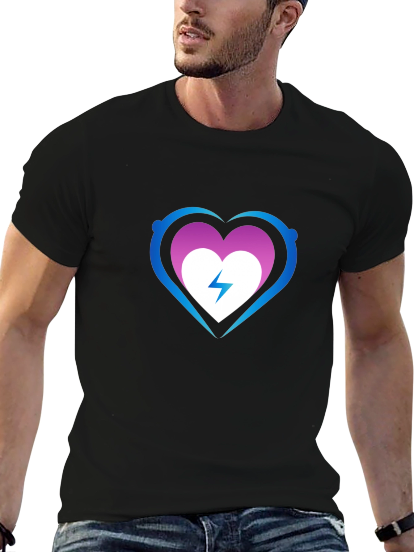 Heart Electric Bolt Graphic Tee - Black
