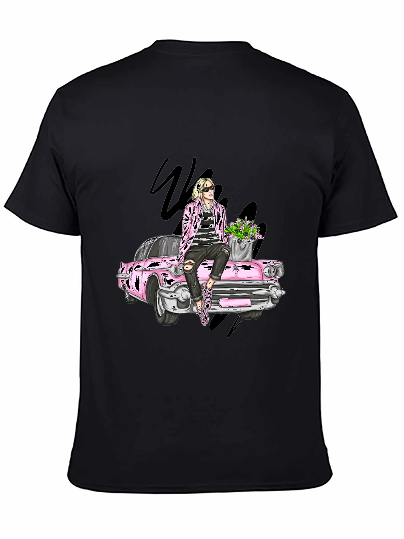 Retro Car T-Shirt with Stylish Figure Graphic