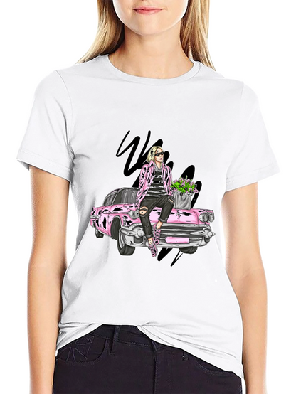 Retro Car T-Shirt with Stylish Figure Graphic