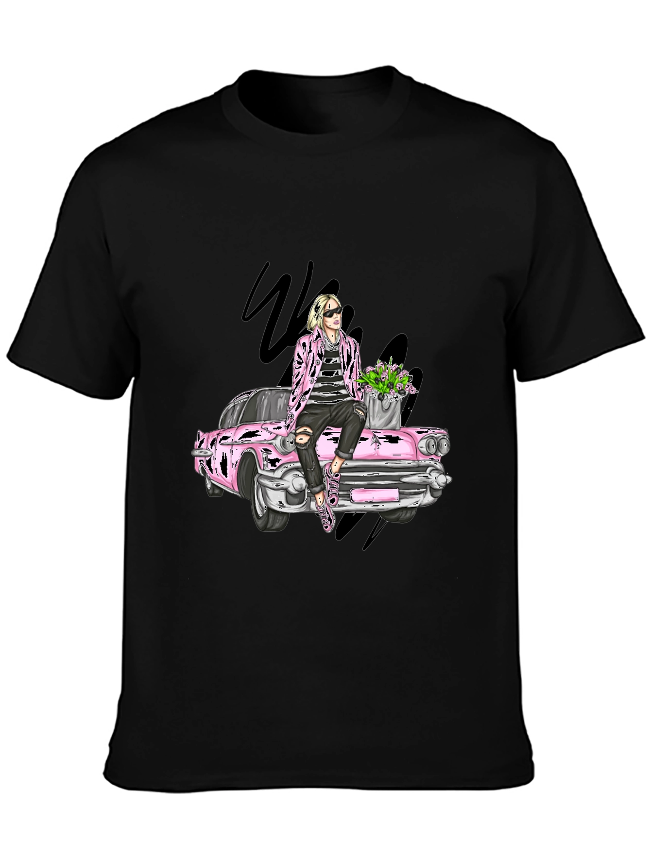 Retro Car T-Shirt with Stylish Figure Graphic