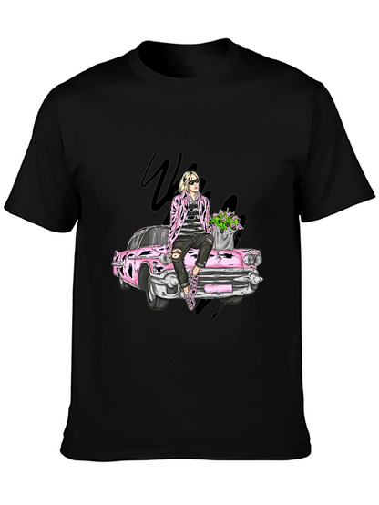 Retro Car T-Shirt with Stylish Figure Graphic