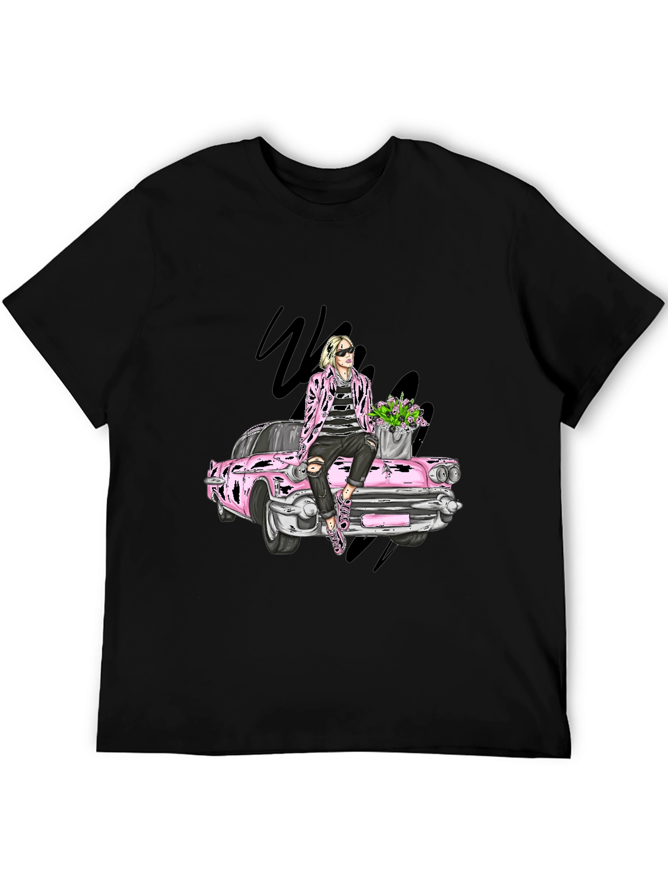 Retro Car T-Shirt with Stylish Figure Graphic