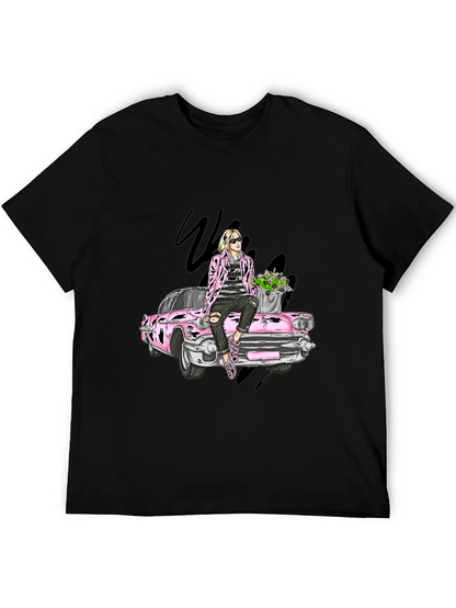 Retro Car T-Shirt with Stylish Figure Graphic