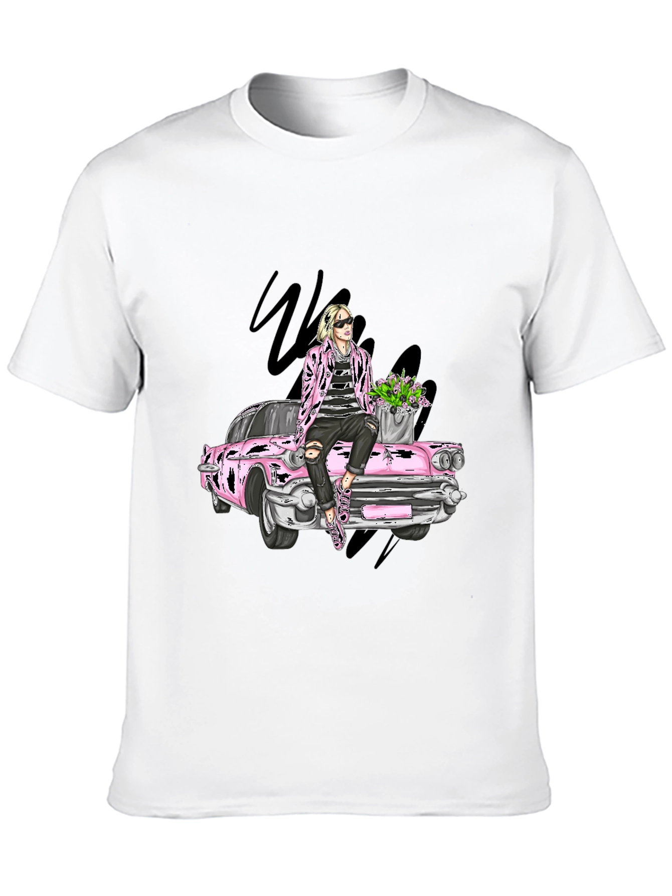 Retro Car T-Shirt with Stylish Figure Graphic