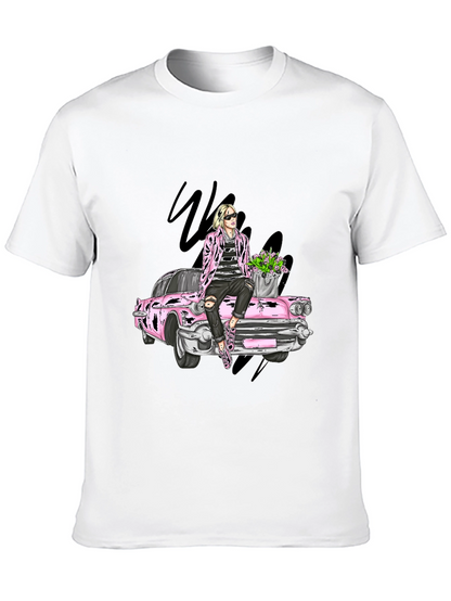Retro Car T-Shirt with Stylish Figure Graphic
