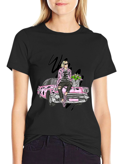Retro Car T-Shirt with Stylish Figure Graphic