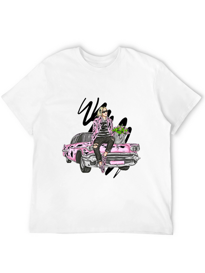 Retro Car T-Shirt with Stylish Figure Graphic