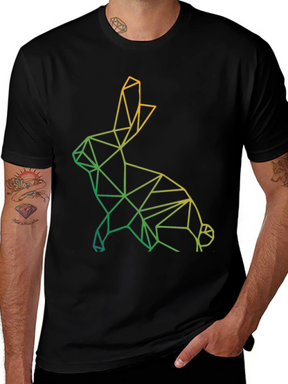 Geometric Rabbit Graphic Tee - Modern Art Design
