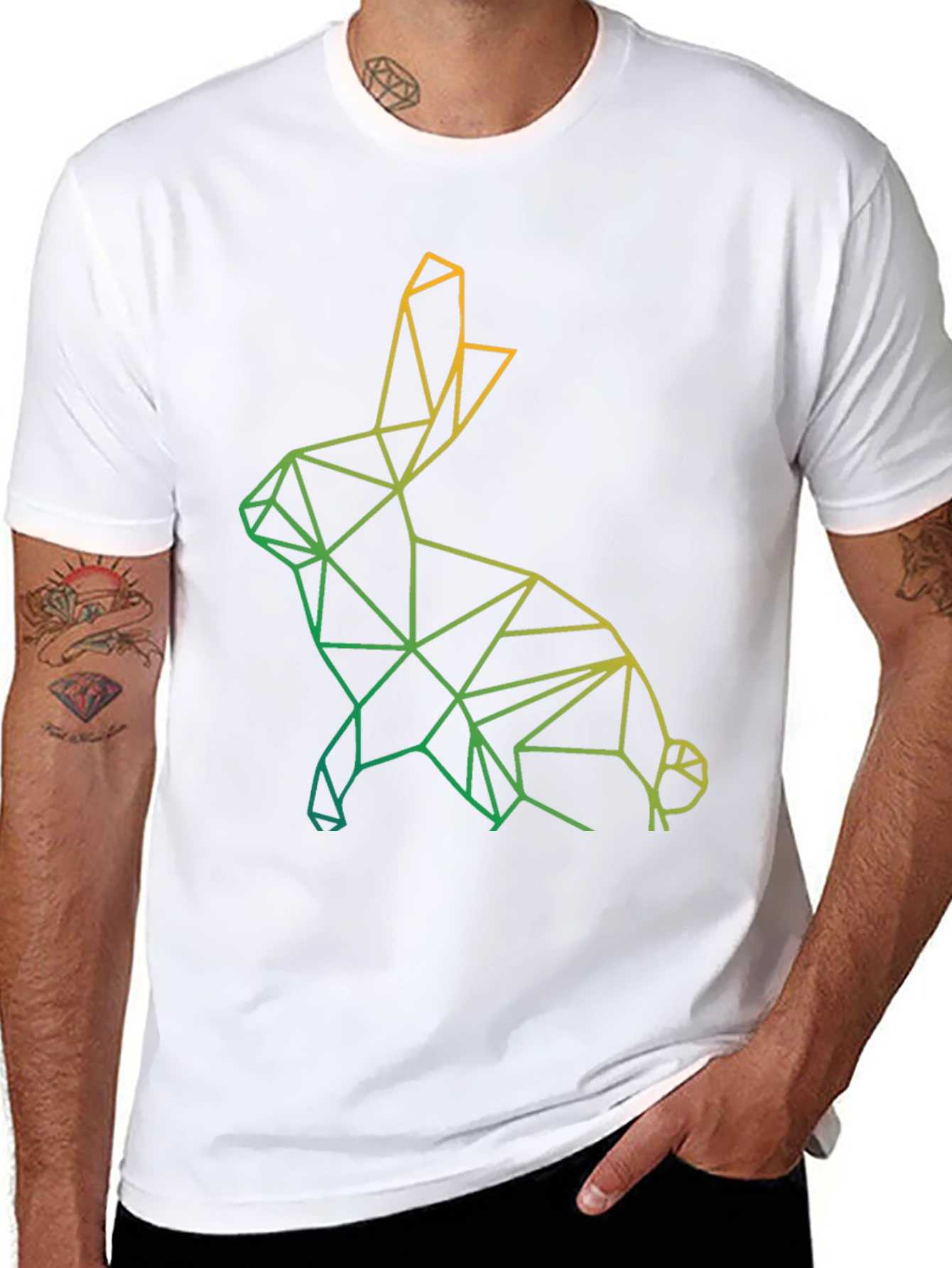 Geometric Rabbit Graphic Tee - Modern Art Design