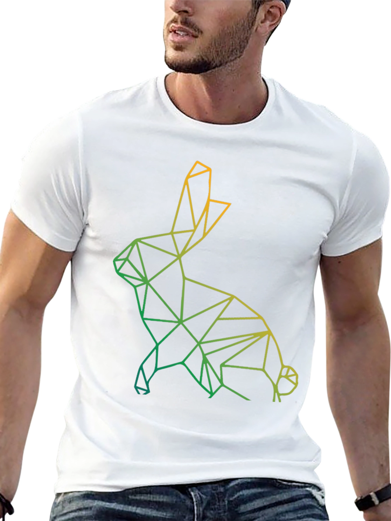 Geometric Rabbit Graphic Tee - Modern Art Design