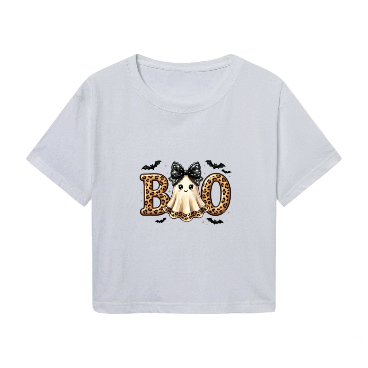 Leopard Boo Cute Ghost Spooky Season Halloween Cropped T?Shirt