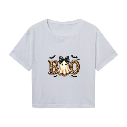 Leopard Boo Cute Ghost Spooky Season Halloween Cropped T?Shirt