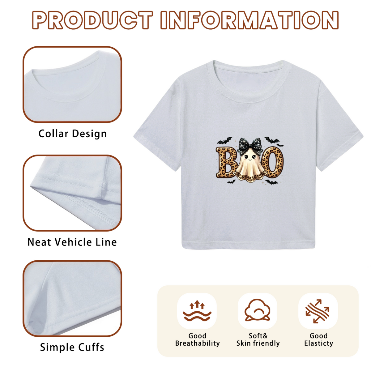 Leopard Boo Cute Ghost Spooky Season Halloween Cropped T?Shirt