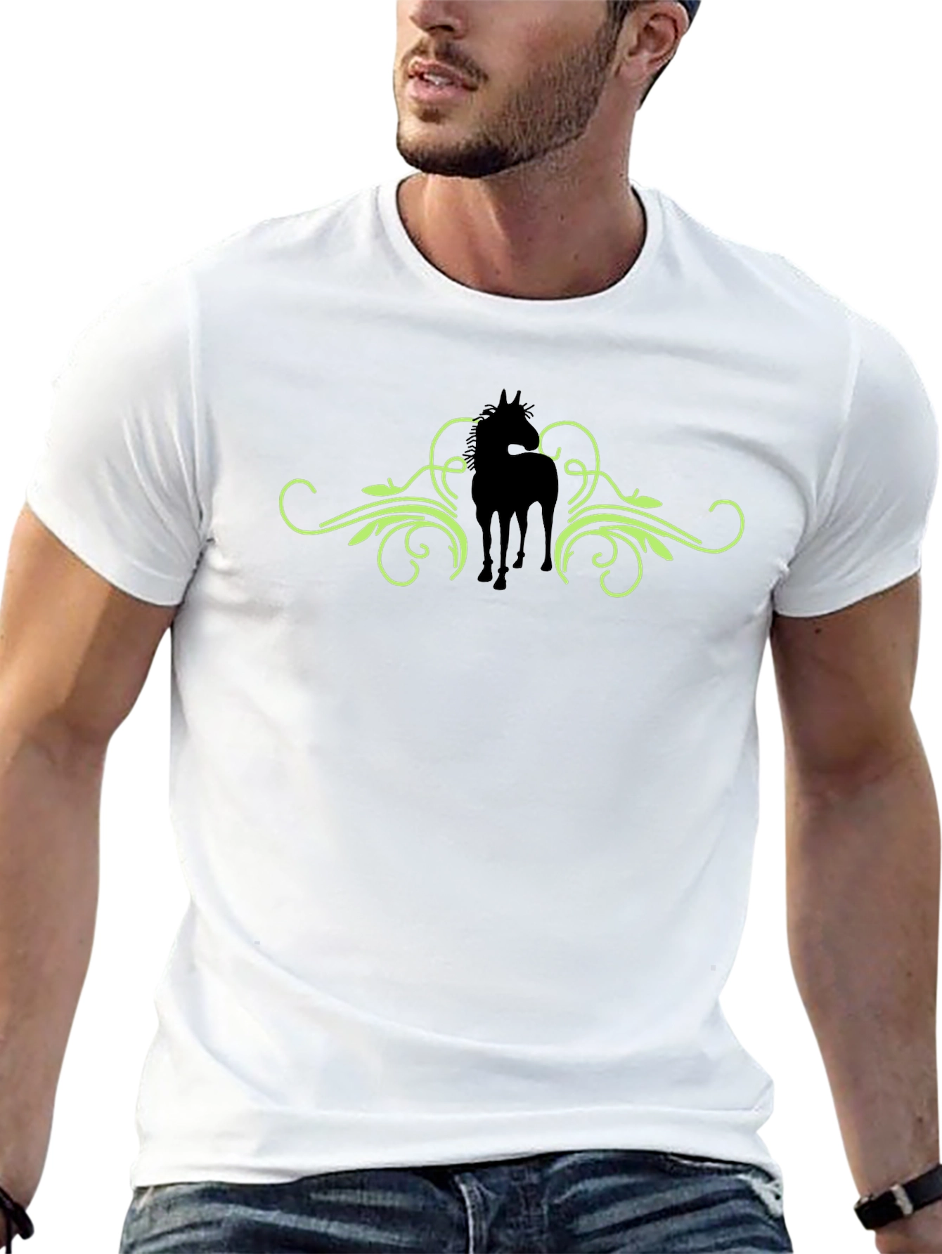 Horse Silhouette Graphic Print Tee - Black