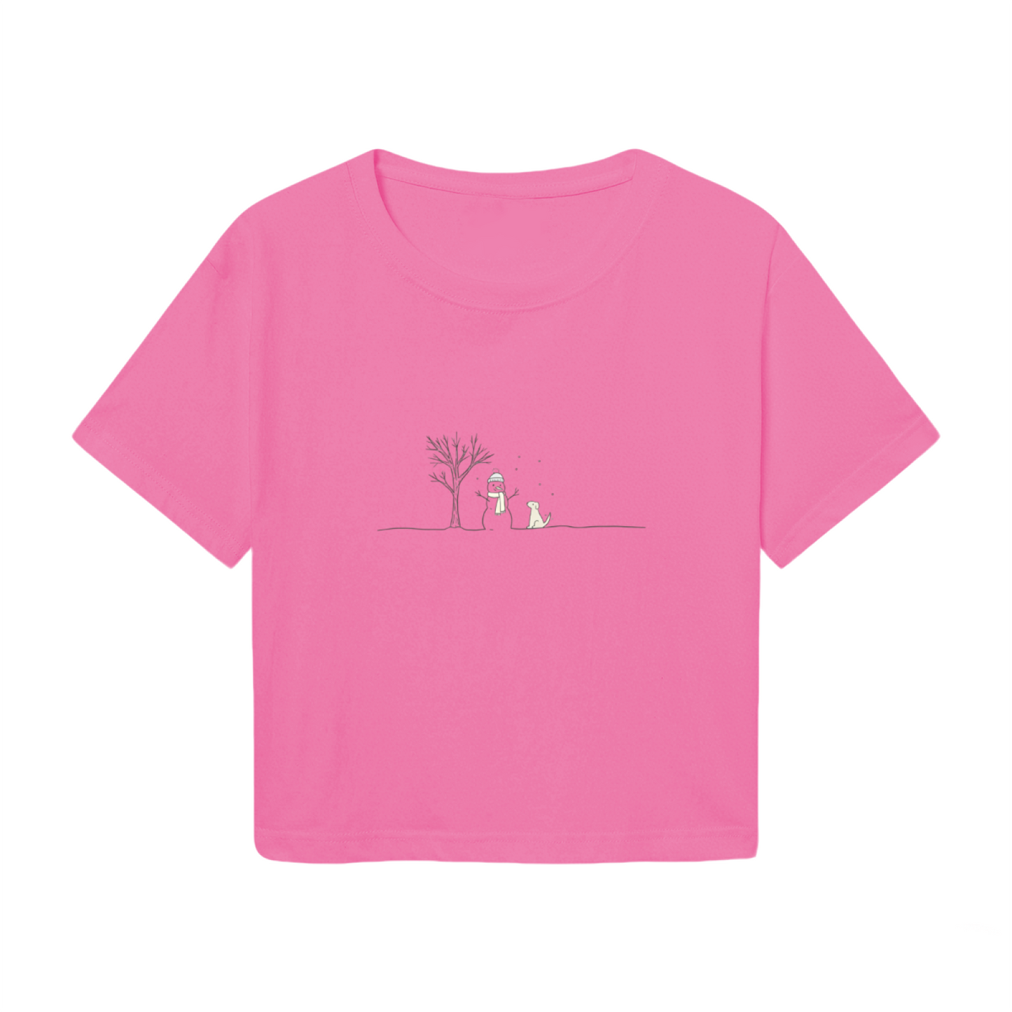 Minimal Winter Snowman Scene Cute Pink Women Crop Top