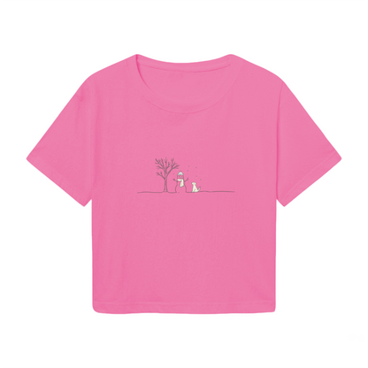 Minimal Winter Snowman Scene Cute Pink Women Crop Top