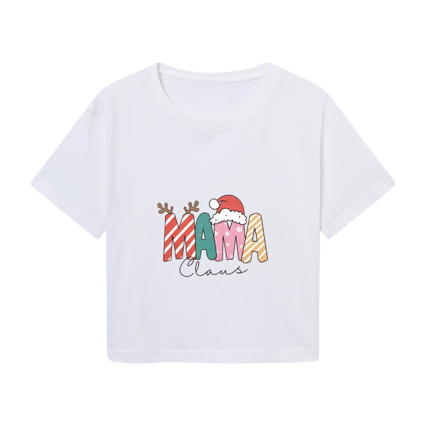 Mama Claus Retro Candy Stripe Letter Christmas Mom Crop Top