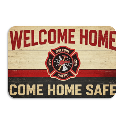 Firefighter Welcome Home Theme£üFirefighter Tribute Welcome Home Diatomite Mat, Vintage Wood Background Entry Absorbent Floor Rug
