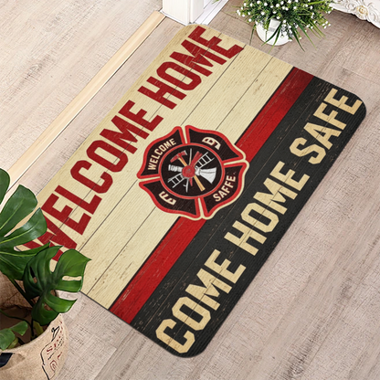 Firefighter Welcome Home Theme£üFirefighter Tribute Welcome Home Diatomite Mat, Vintage Wood Background Entry Absorbent Floor Rug