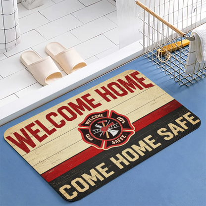 Firefighter Welcome Home Theme£üFirefighter Tribute Welcome Home Diatomite Mat, Vintage Wood Background Entry Absorbent Floor Rug