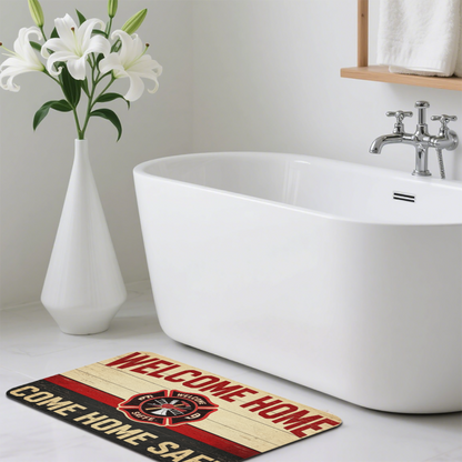 Firefighter Welcome Home Theme£üFirefighter Tribute Welcome Home Diatomite Mat, Vintage Wood Background Entry Absorbent Floor Rug