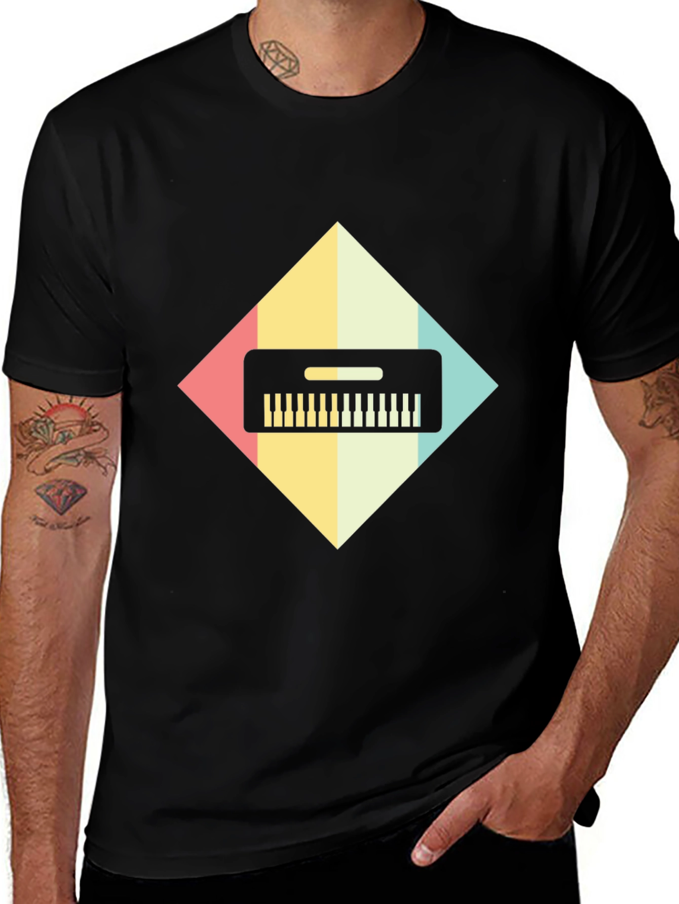Retro Synthwave Keyboard Graphic Tee - Black