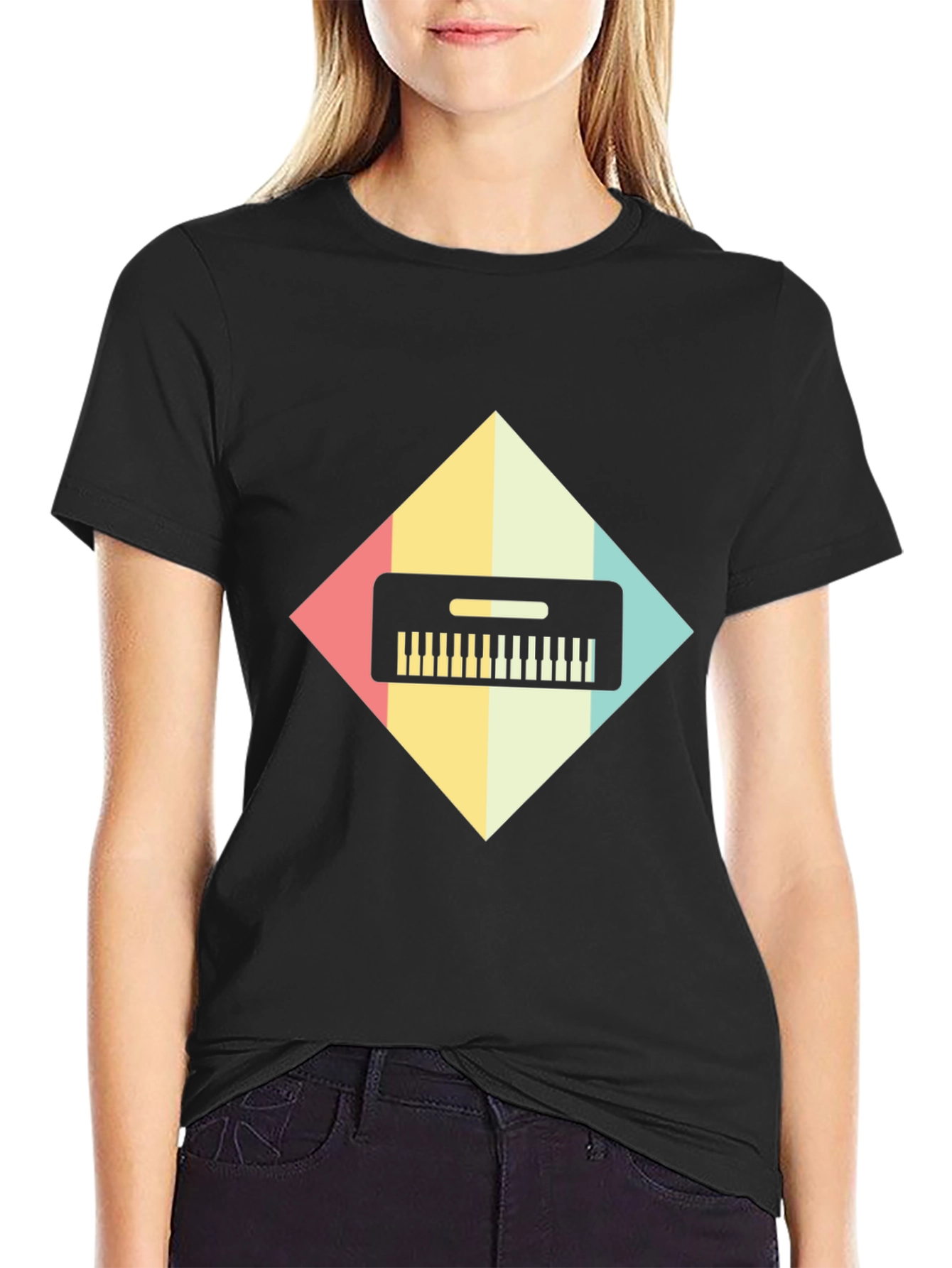 Retro Synthwave Keyboard Graphic Tee - Black
