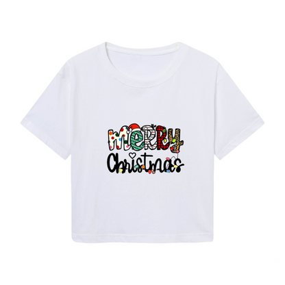 Colorful Leopard Merry Christmas Fun Holiday Crop Top