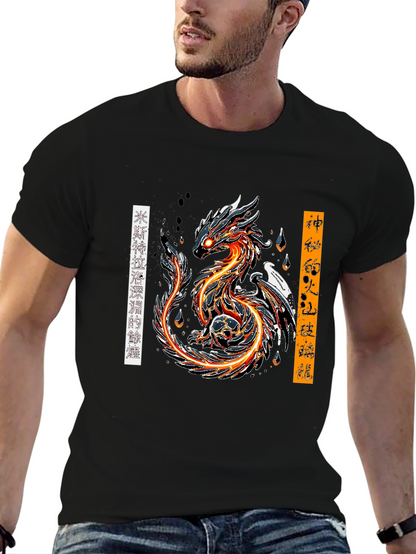 Fiery Dragon Graphic Tee - Bold Anime Style