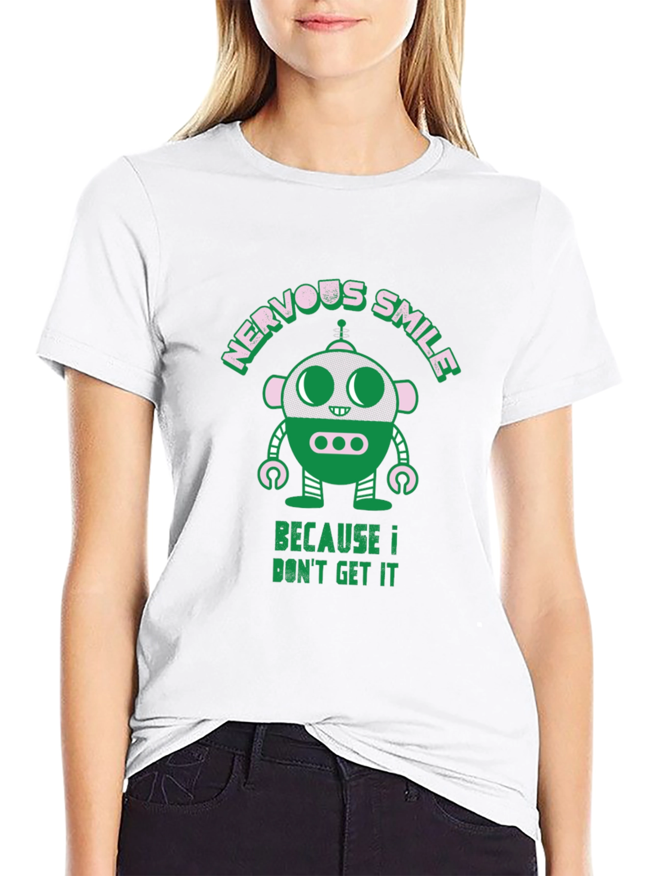 Nervous Smile Robot Graphic T-Shirt