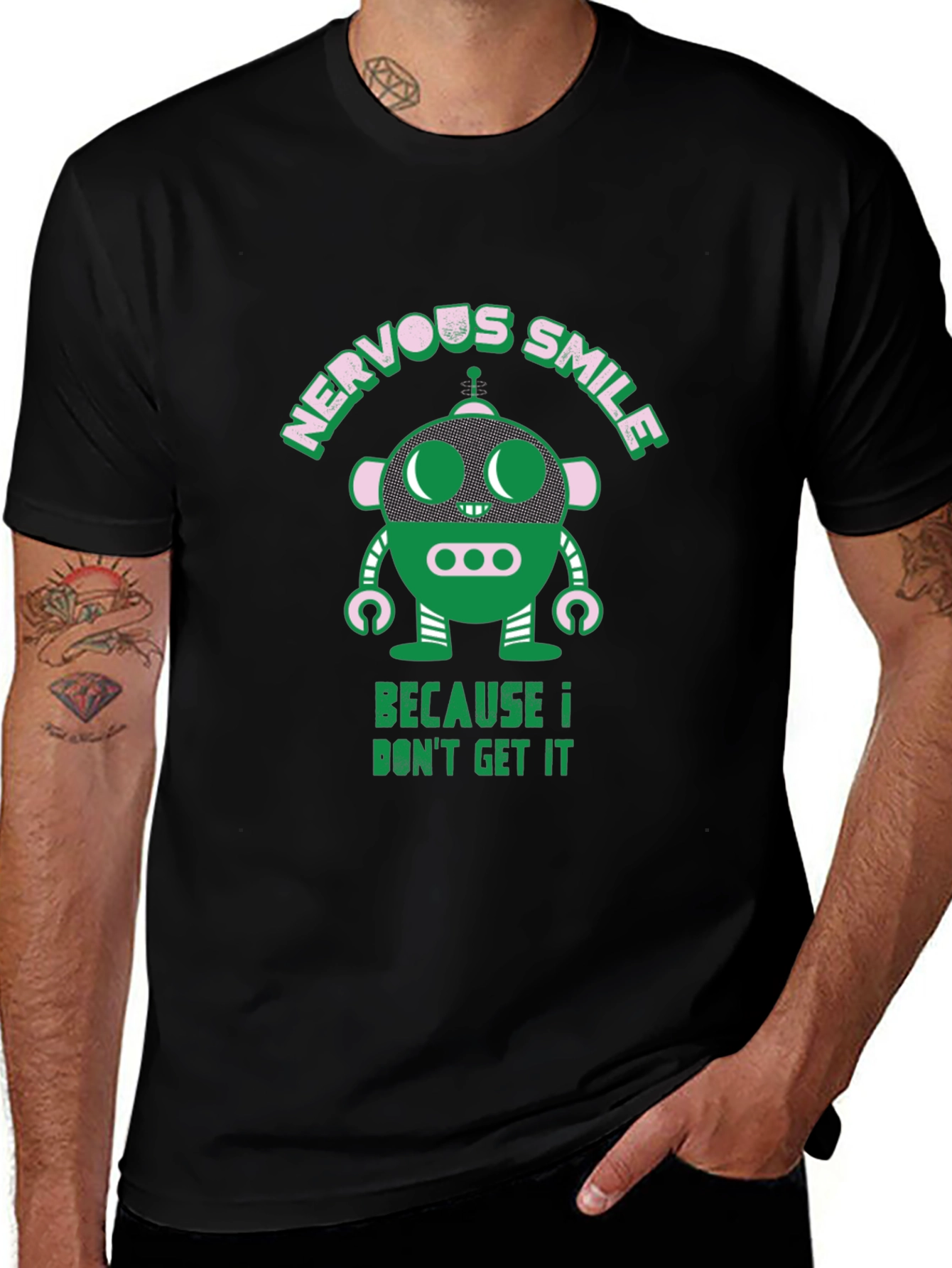 Nervous Smile Robot Graphic T-Shirt