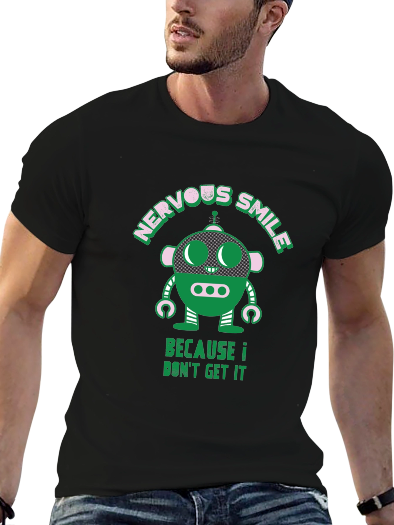 Nervous Smile Robot Graphic T-Shirt
