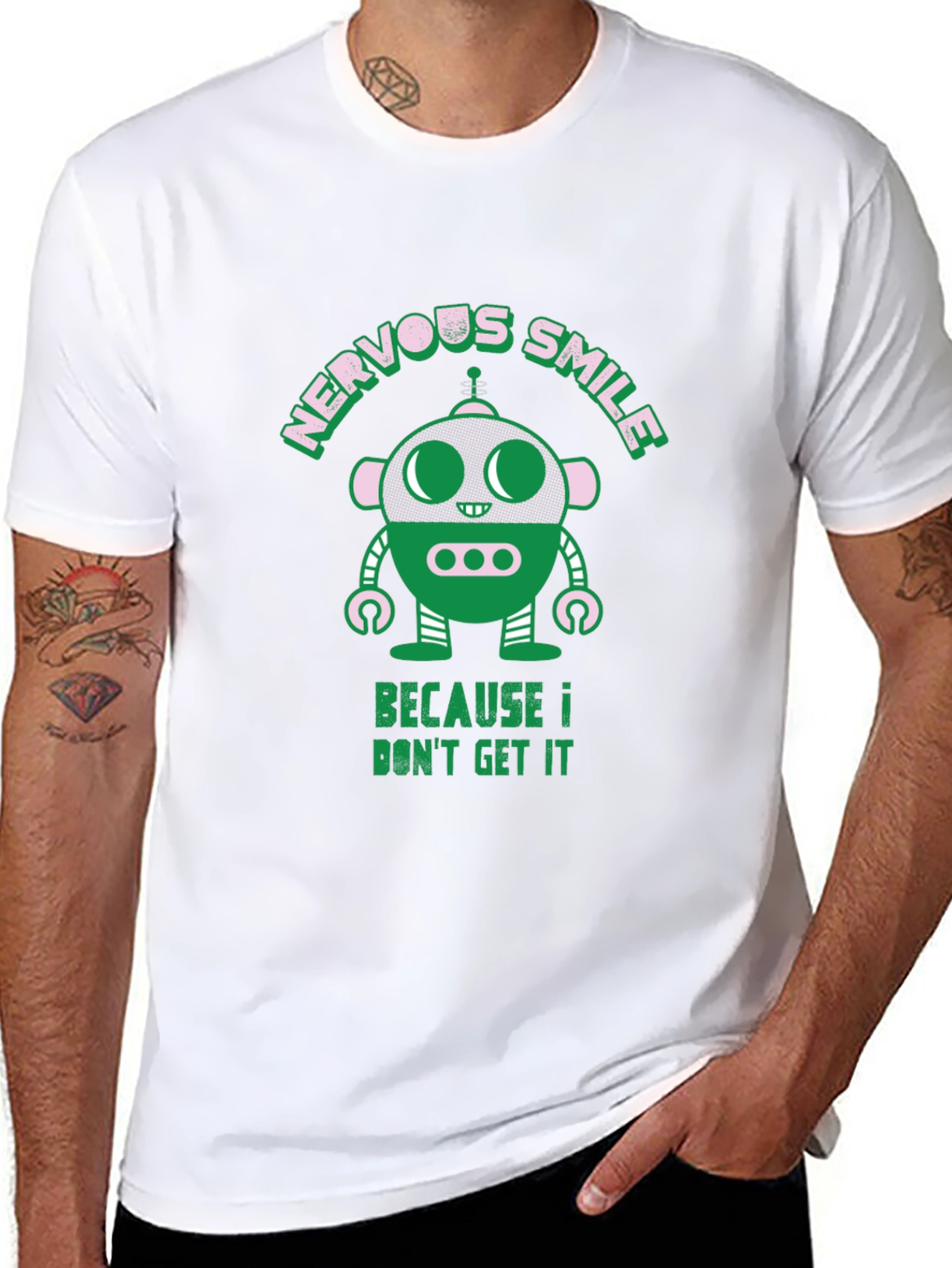Nervous Smile Robot Graphic T-Shirt