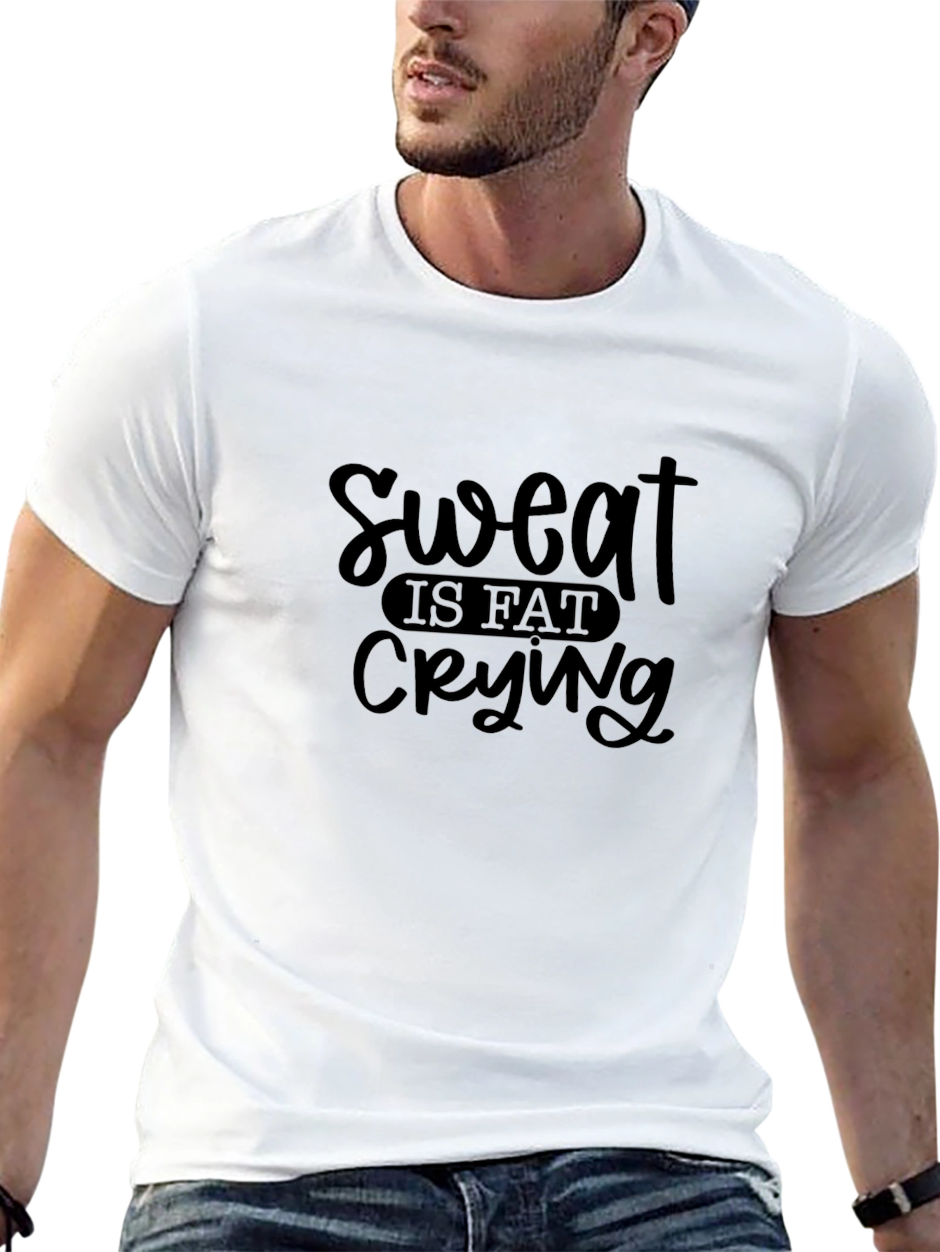 Sweat is Fat Crying Graphic Tee - Black