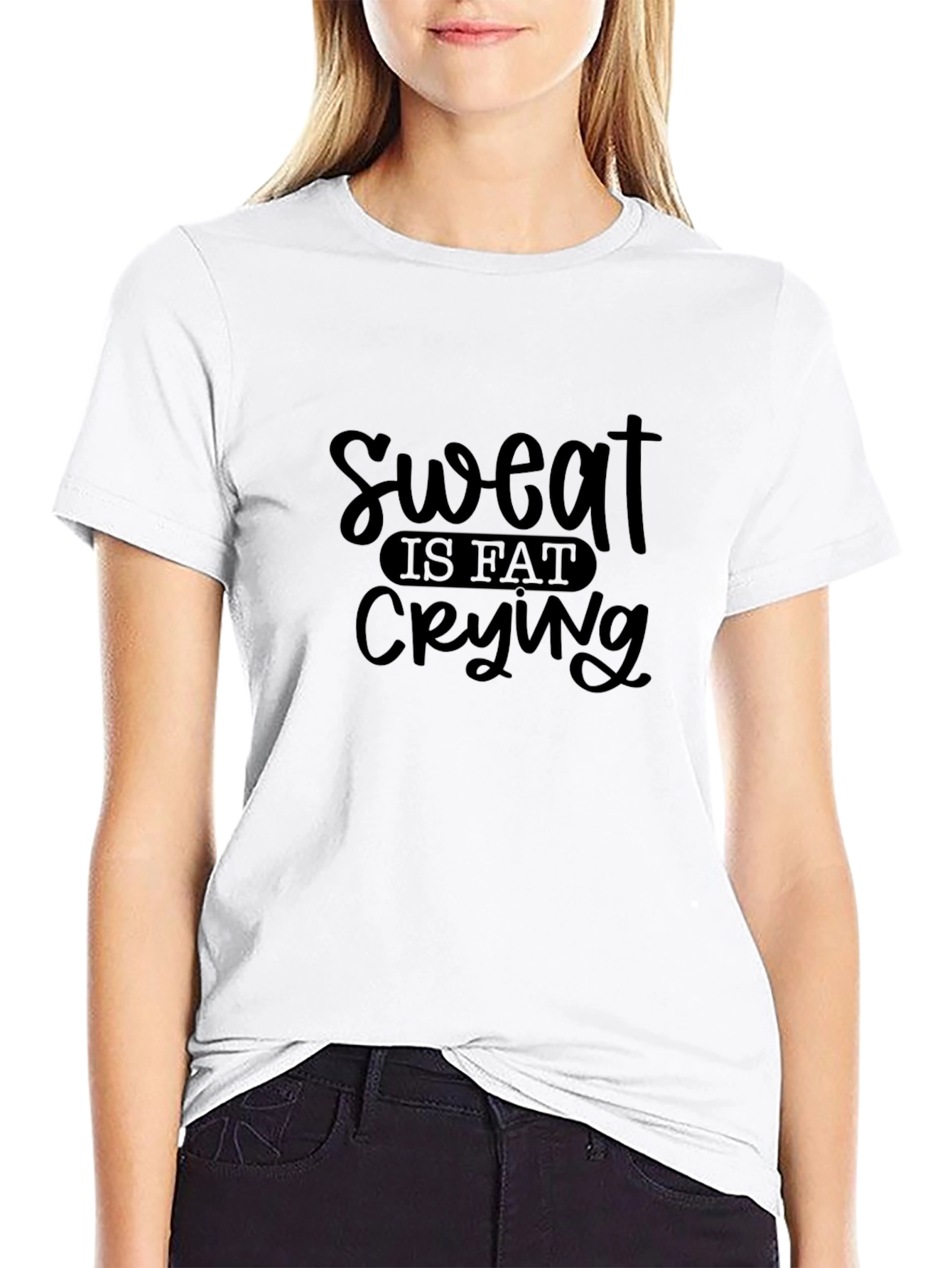Sweat is Fat Crying Graphic Tee - Black