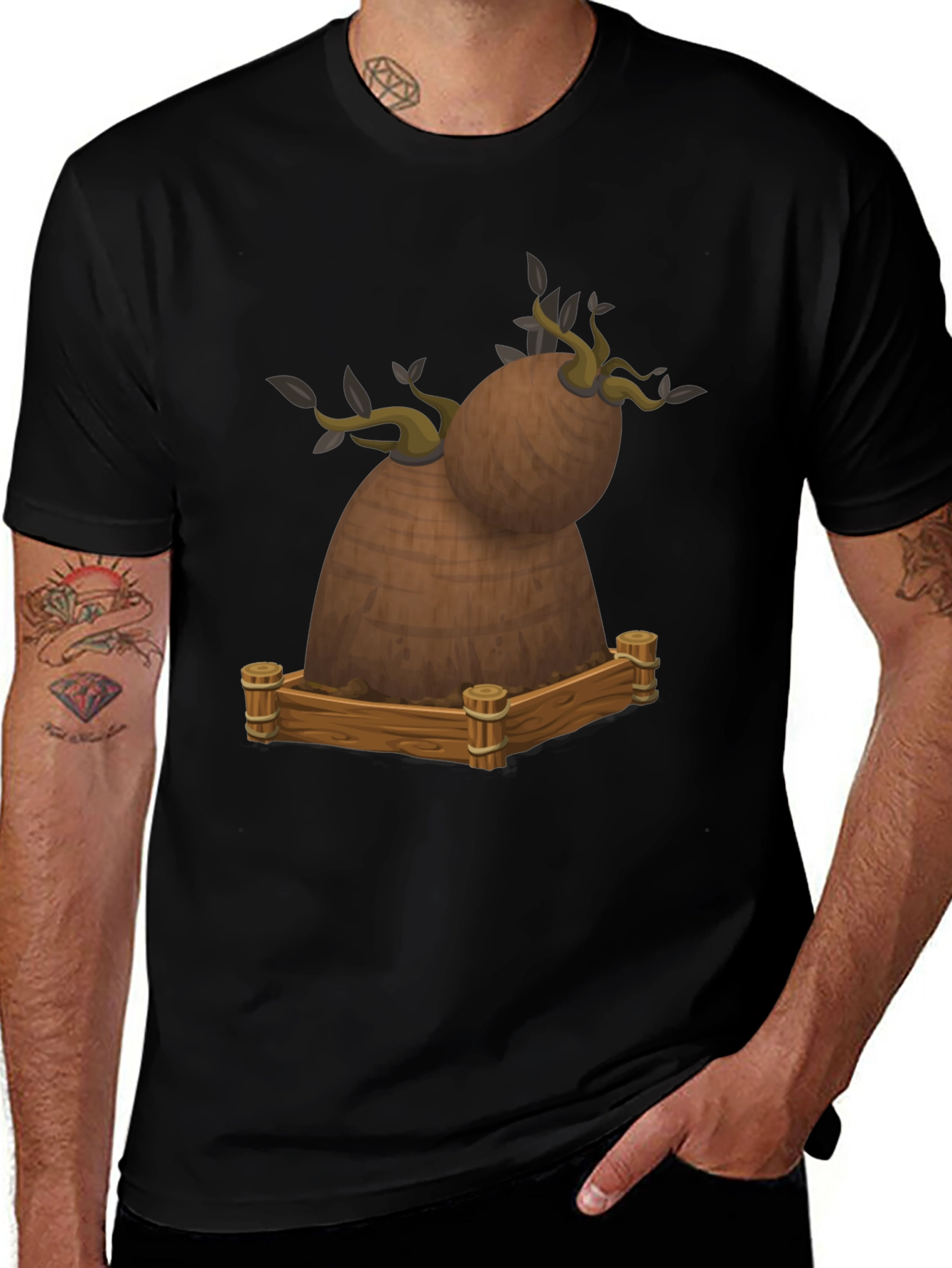 Novelty Cartoon Tree Stump Graphic Tee