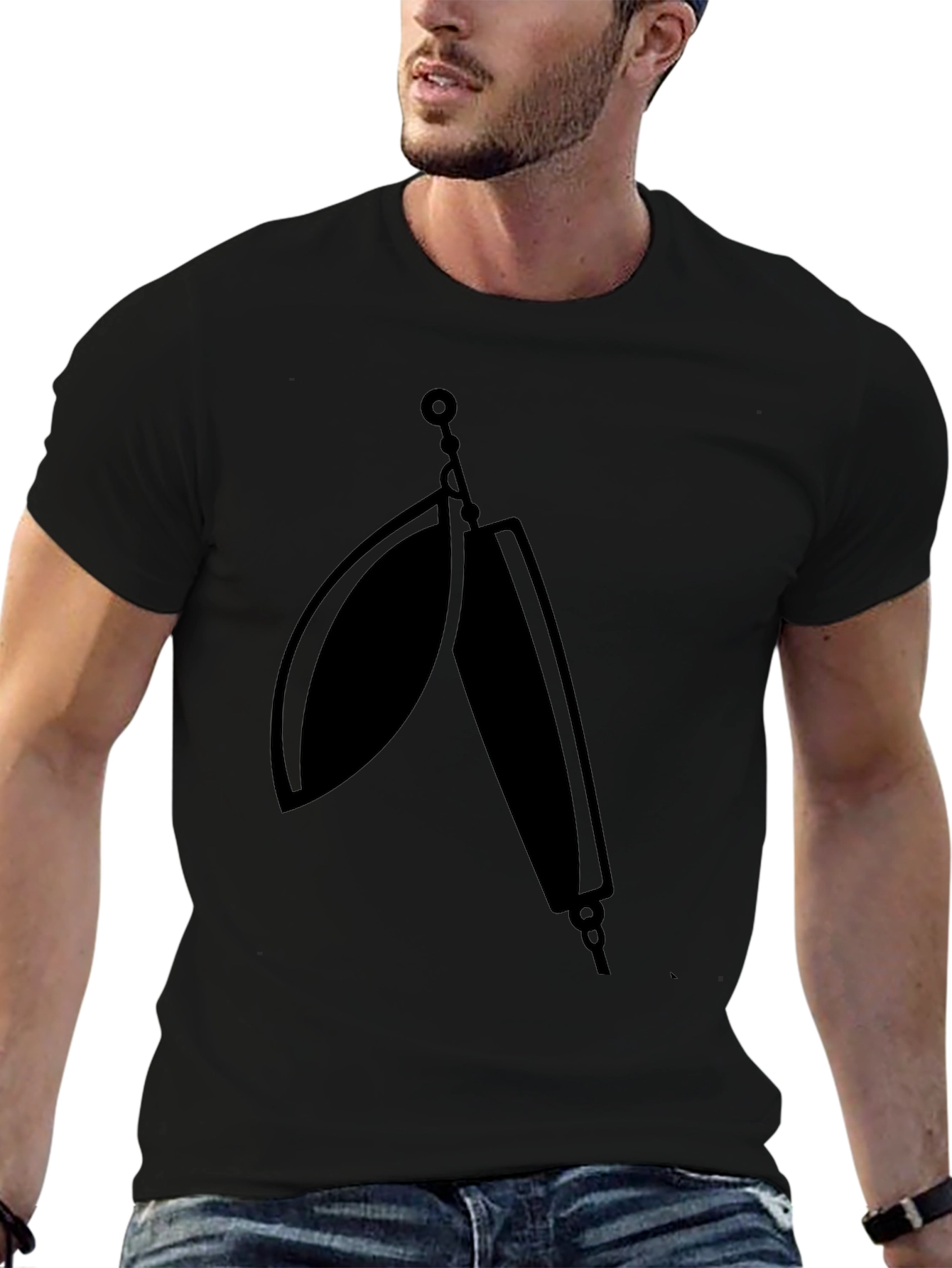 Black T-Shirt with Fishing Lure Graphic