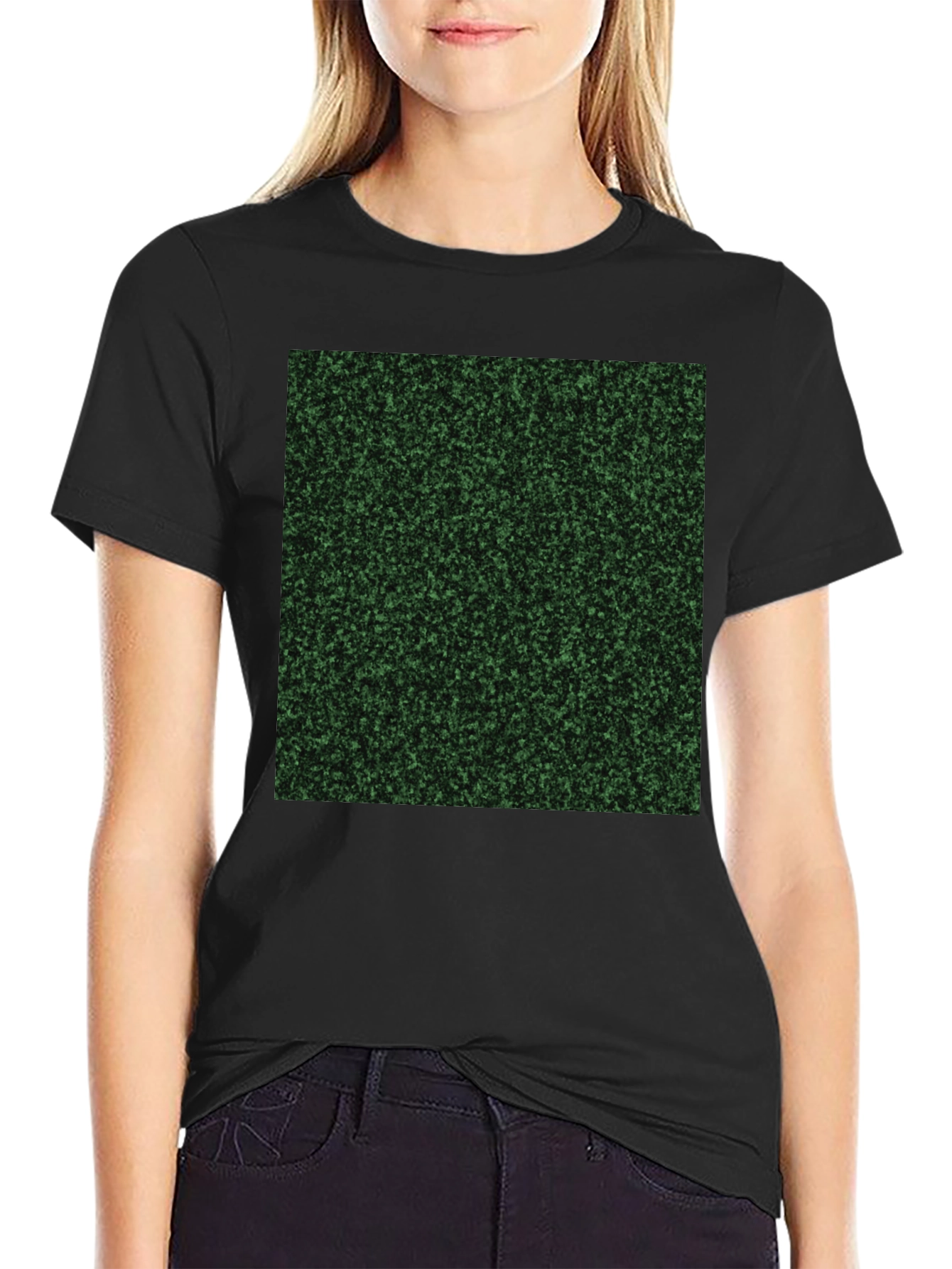 Mens Black T-Shirt with Green Speckled Print