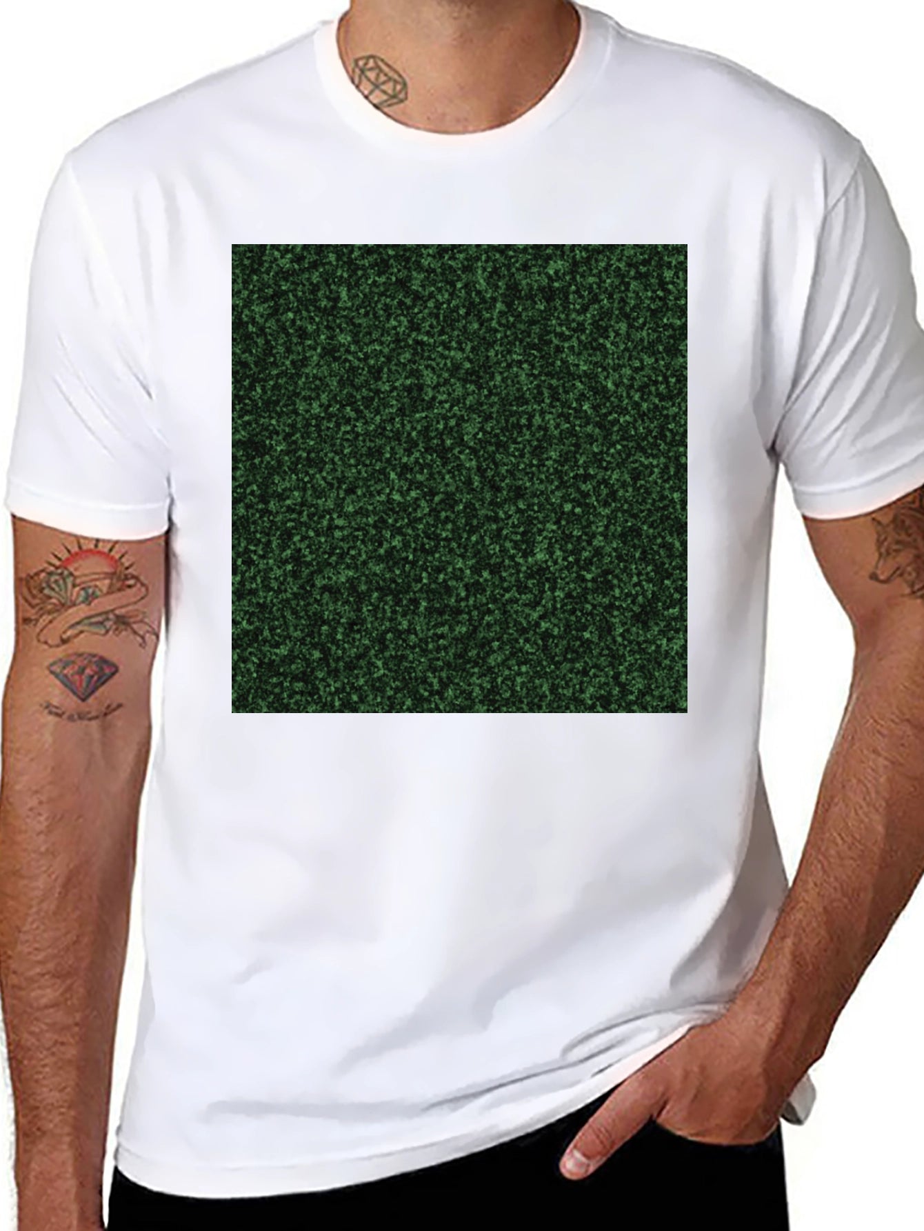 Mens Black T-Shirt with Green Speckled Print