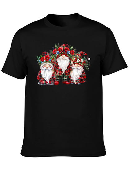 Festive Gnome T-Shirt: Plaid & Floral Design